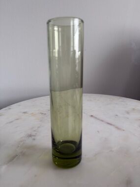 Hand Blown Studio Glass Bud Vase Olive Green 8”